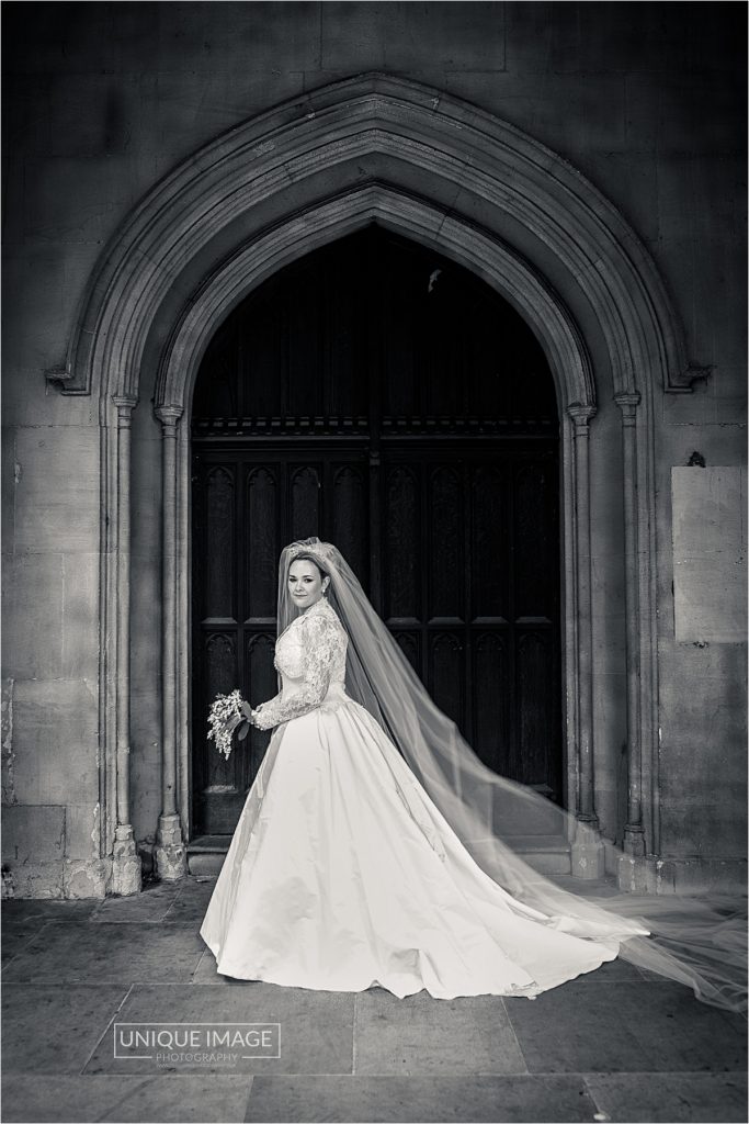 bride outside a london church